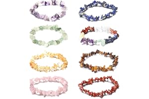 ARZASGO Chakra Natural Gemstones Bracelet Colourful Crystal Stretch Wrist Chip Bracelets for Women Girl's Yoga Meditation Prayer Healing Protection