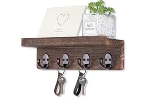 Nekon Key Holder for Wall Organization, Wooden Mail and Key Organizer for Entryway Hallway Kitchen Farmhouse, Key Holder Wall Mounted (Brown, 9.8 Inch)