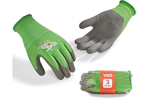 Vgo... 3 Pares de Guantes de Jardinería para Niños de 3-9 Años, Guantes de Trabajo de Caucho para Actividades al Aire Libre (RB6013-KID, Verde, XXS, 3 pares)