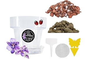 LiveLaif® Kit Transplante Orquideas: Maceta Orquidea Transparente ⊘17cm (Agujeros y Plato) + Sustrato Orquideas Premium con Corteza de Pino, Coco, Arlita, Perlita, Vemiculita, Abono NPK + Accesorios