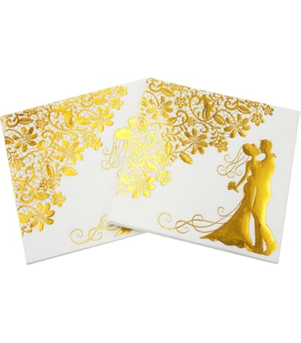 Lot De 20 Serviettes En Forme De Cœurs Dorés Dans La Couronne