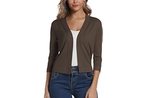 EXCHIC Damskie Nieformalny 3/4 Tuleja Sweter Rozpinany Jednolity Kolor Dziewiarski Kardigany