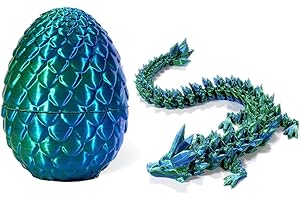 KUGGTY 3D Printed Dragon in Egg,8.5CM Mini Dragon Egg,Flexible Joints Home Decor Executive Desk Toys,Home Office Decor Executive Desk Toys for Autism/ADHD (Blue)