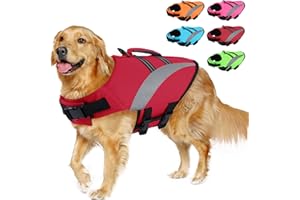ALAGIRLS Dog Life Jacket Reflective High Flotation Pet Life Vest for Swimming Boating, Large Dog Swim Safety Life Vest with Rescue Handle for Small Medium Large Dogs, Red L