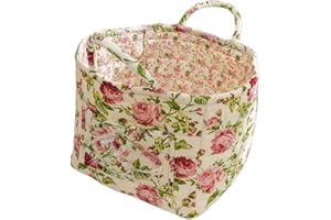 SYLET Quilted Fabric Storage Basket with Handles – Boho Foldable Floral Organizer Bin for Home, Picnic, Shopping, Travel 13"x11"x10" (Garden Mix)