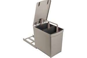 Sanitop-Wingenroth Ausziehbarer Mülleimer Küche, 2 x 7,5 l Einbaumülleimer, 2-fach Trennsystem, 15 Liter Abfallsystem, Abfallsammler, Deckelheber, Bodenmontage, Kunststoff Grau, 28014 3