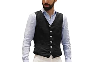 AeoTeokey Chaleco de lino para hombre, traje de verano, estilo vintage, retro, para fiestas de negocios, ajuste regular