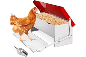 MASXIRCH Comedero Automático para Gallinas, 7 Kg Metal con Pala de Acero Inoxidable, Comedero de Patos Para Exteriores, Sin Desperdicios con Tapa Resistente a la Intemperie para 6-12 Gallinas