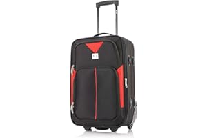ATX LUGGAGE EST. 1991 ATX Luggage 55x35x20cm Cabin Suitcase Super Lightweight Small Suitcase Approved for 100+ Airlines Including EasyJet, Ryanair, British Airways & Virgin Atlantic (Black/Red, 21 Inches, 48 Liter)