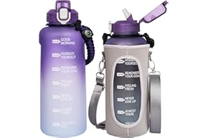 Seekua 2l Gourde Sport Motivation avec Paille & Marqueur de Temps 2 litres grosse Bouteille d'eau sans bpa reutilisable avec Housse en Néoprène pour Gym, Fitness, Randonnée
