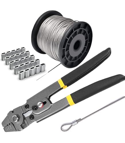 Stainless Steel Wire Crimping Tool Kit - 100FT Cable & 100 Sleeves Complete Set