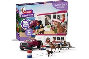 schleich Horse Club | Pick-up avec remorque équestre Lakeside 42705 | avec Camion, Van pour Chevaux, Box, Hannah, 2 Chevaux & Accessoires | Jouet de Cheval & Cadeau dès 5 Ans | Set de 119 pièces