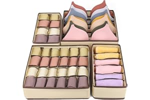 Sofore Foldable Non-woven Drawer Organizers, Set of 4 Open Storage Boxes for Socks, Closet, Bras, Socks, Baby Clothes, Ties, Scarves, Cosmetics, Beige