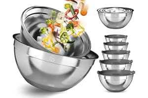 VESTAhome Edelstahl Schüssel 5er Set mit luftdichtem Deckel (1,3 bis 6,0 Liter) - Rührschüssel & Salatschüssel mit Skala - Edelstahl-Schüsseln mit Silikonboden
