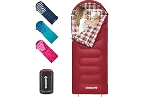 KingCamp - Saco de Dormir para niños con Forro de Franela para Clima frío, Saco de Dormir de 3 a 4 Estaciones para Adolescentes, jóvenes, niños, niñas, Camping, Senderismo, Mochila,