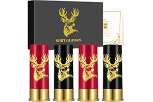 LKKCHER NOVELTY Verres à Shot avec Tête de Cerf Inclinée, Lot de 4, avec Boîte Cadeau, pour Hommes et Femmes, Fête de Mariage, Fête des Pères, Cadeaux de Chasse au Cerf, 12 GA Verres à Shot, Plastique, Noir et Rouge