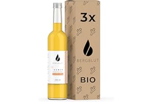 ‎BERGBLUT Bergblut Bio Ingwer Konzentrat mit Kurkuma – 3x 500 ml Ingwerkonzentrat mit Kurkuma, Zitronen & Limetten | hochwertiges Konzentrat für Golden Milk, Limonade & als Shot | Vegan mit Agavendicksaft