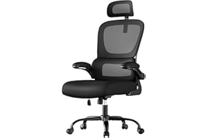 SONGMICS Chaise de Bureau, Chaise Ergonomique, avec Tissu en Maille Respirant à Double Couche, Soutien Lombaire Adaptatif, Appui-Tête Réglable, pour Bureau à Domicile, Noir d’Encre OBN041B01