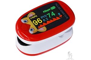TP TRADEPROVIDER Pediatric Pulse Oximeter Heart Rate Stats Monitor Kids Finger Blood Oxygen Saturation Monitoring NHS Children SpO2 Levels Detection TFT Lanyard & USB (Red Kids Pulse Oximeter)