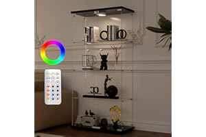 ‎APLANCEE Aplancee Glasvitrine Standvitrine in Schwarz mit LED, 164 * 36.3 * 80.5cm Vitrinenschrank mit 4 Glasböden & 2 Türen aus gehärtetem Glas, Vitrine für Wohnzimmer Büro Sammlerstücke Bücher Wein
