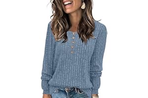 ABINGOO Femme Pulls Décontractés Léger Tunique à Manches Longues Sweatshirt Chic et Élégant Bouton Cou Couleur Unie Pullover Haut Tops