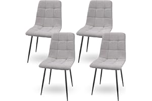 LEWE Pack de 4 Sillas de Comedor, Sillas sin Brazos de Tela de Lino con Patas de Hierro, Ocio Silla Tapizada, Sillas Cocina, Silla Comedor, Sillas Salon-Gris