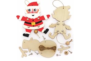 Baker Ross FC192 Burattini in Legno Natalizi - Confezione da 5, Crea i Tuoi Personaggi, Oggetti per Bambini da Assemblare e Decorare