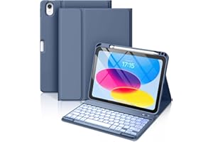 Vobafe Cover iPad A16 11 10 Generazione con Tastiera (11/10.9 Pollici, 2025/2022), Italiano QWERTY con 7 Colori Illuminato, Senza Fili Staccabile Custodia Tastiera con Portapenna, BluGrigio