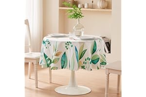 SUCHDECO Obrus okrągły, 150 cm, zmywalny, odporny na działanie wody, pyłoszczelny, z zielonymi tropikalnymi liśćmi roślin, do kuchni, jadalni, stołu kawowego, stołu ogrodowego