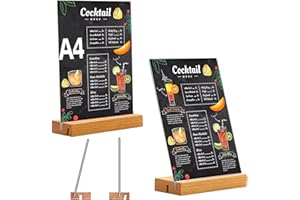 qhklew A4 Tischaufsteller, 2 Stück Acryl Tischständer mit Holzfuß, Acryl Fotoaufsteller Werbeaufsteller Display, Doppelseitiger Displayständer für Preisschilder, für Restaurants, Cafés, Büros