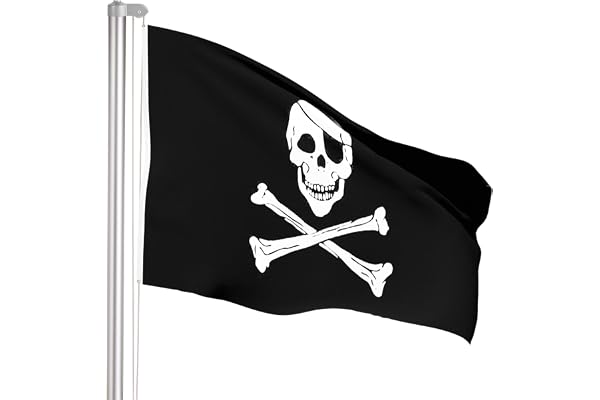 BRUBAKER Mât de Drapeau en Aluminium - Hauteur 6 m - Drapeau Pirate 150 x 90 cm Inclus - Kit Complet avec Fourreau de Fixation