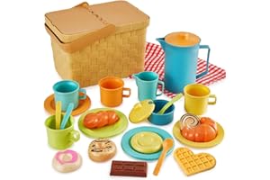 HERSITY Picknickkorb Kinder Teeservice Spielküche, Picknick Kinder Set mit Decke, Tee Set mit Dessert Spielzeug Outdoor, Geschenk für Jungen Mädchen 3 4 5 Jahre
