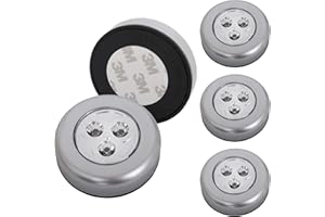 Briloner Leuchten - Lot de 5 spots LED autocollants - éclairage sans fil pour meubles - placards etc. - à piles - fonction on/off par pression - Ø 6.8 cm, couleur titane