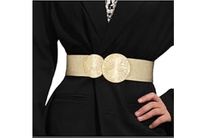 VONMELLI Ampie Cintura Elastica Donna con Fibbia Grande Dorata per Abiti Vintage Cintura Donna Retrò Cinture Oro Nera per Vestito Soprabito Jeans