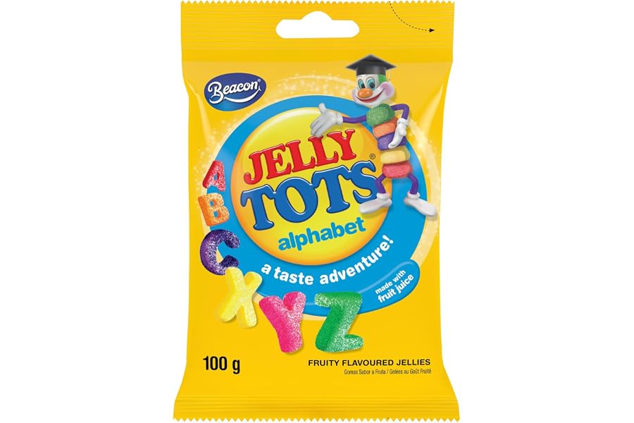 Jelly Tots Lick and Learn Alphabets 100g: Soft, Fruity and Chewy Shaped Jellies, Assorted Flavours, Made from Fruit Juice