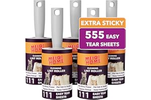 MEIQIHOME Lint Rollers for Pet Hair Extra Sticky, 555 Sheets Mega Value Set Lint Roller with 5 Upgraded Handles, 5 Rollers Portable Pet Lint Remover for Clothes, Furniture, Carpet, Dog & Cat Hair Removal