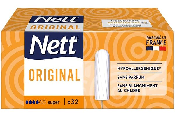 Nett - Tampon Original Super Sans Applicateur (boîte de de 32 pièces) – Tampons hypoallergéniques, sans parfum et sans blanchiment au chlore – Protection hygiénique pour flux abondants