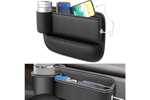 Diyxisk Mittelkonsole Organizer Auto, 30x20x2.5cm Auto Organizer Mittelkonsole, Schwarz Autotasche, Autositz Konsole Seitentaschen, mit Löchern, für Kleinigkeiten, Handys (Hauptfahrersitz)