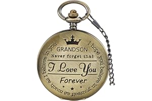 Tiong Engraved Pocket Watch to My Son/Grandson/Dad/Grandpa/Husband/Daughter I Love You Quartz Pocket Watches with Chain Best Gifts