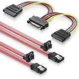 deleyCON SATA 3 Kabel Set 2X SATA III Kabel mit 1x 90° Stecker + Y Strom Adapter Kabel - SSD HDD Festplatte