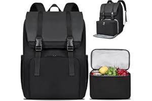 BERTASCHE Lunch Rucksack, Laptop Rucksack 17,3 Zoll mit Isoliertes Kühltasche für Herren und Damen, 2-in-1-Arbeitsrucksack für Uni, Business, Pendler, Reisen, Schwarz
