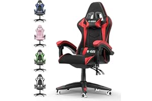 Racingreat Gaming-Stuhl, Gamer Stuhl Mit Kopfstütze und Lendenwirbelstütze, Höhen-und 90°–135° Neigungsverstellung, 130 kg Belastbarkeit, Ergonomischer Gaming Chair für Gaming Büro (Schwarz Rot)