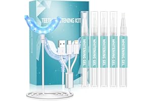 Riatanxi Teeth Whitening Kit Gel Light: 5×3ml Whitening Gel Pens 16X Blue LED Light Quickly Remove Dental Stains and Whiten Teeth Professional Home Care Bleaching System