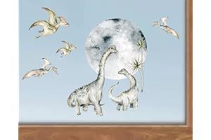 wolga-kreativ Fenstersticker Fensterdeko Fensterbilder Motiv Fensterfolie Glasdeko Selbstklebend Dinosaurier Flugdino Dinos Mond wiederverwendbar Kinderzimmer Junge Jungenzimmer