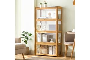 JFOZDM Vitrina, Vitrina Expositora Multifuncional de Vidrio a Prueba de Polvo, Diseño de Puerta de Gabinete con Solapa, Vitrina Cristal para Oficinas, Dormitorios, Salas de Estar