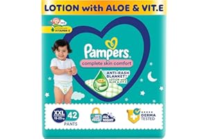 Pampers Complete Skin Comfort Pants, Anti-rash blanket, Lotion with Vitamin E & Aloe Vera,Double Extra Large size baby diapers (XXL) 42 Count,15-25kg