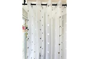 Devola Gardine mit Glanzdruck Transparent Vorhänge Voile Gardinenschal Wohnzimmer Gardinen Sterne Kinderzimmer Schiebevorhänge Modern HxB 225x140cm Herzmuster mit ösen 1 Stück