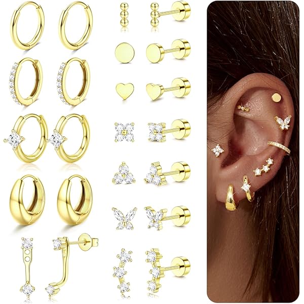 JUZICHEN 4 Paar Hoepel Oorbellen Goud Zilver Voor Dames, Hypoallergene Oorbellen Klein Set Roestvrij Staal, Voor Meerdere Piercings Dames Vrouwen ( Goud, 4 paar 12 mm JUZICHEN 4 Paar Hoepel Oorbellen Goud Zilver Voor Dames, Hypoallergene Oorbellen Klein Set Roestvrij Staal, Voor Meerdere Piercings Dames Vrouwen ( Goud, 4 paar 12 mm