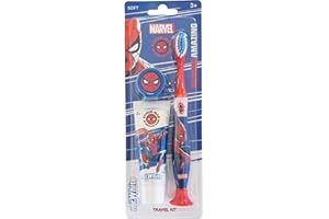 MR.WHITE BRUSH YOUR WAY Marvel Spiderman Kids Toothbrush Travel Set – Includes Mint-Flavoured Toothpaste & Soft-Bristle Toothbrush with Suction Cup & Protective Cap | Travel-Friendly Oral Care Kit for Children Ages 3+