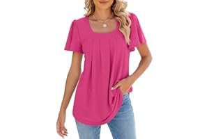 Akiooue Womens Tunic Tops Summer Ruffle Short Sleeve Pleated Loose Fit Flowy Eyelet Blouses Shirts S-XXL